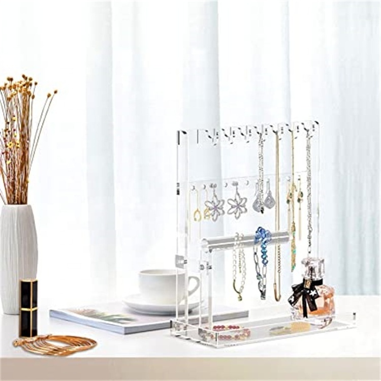 Stylish Jewelry Stand Holder Tree 4-Tier Necklace Earring Bracelet Ring Watches Hanging Organizer Acrylic Jewelry Display Tower