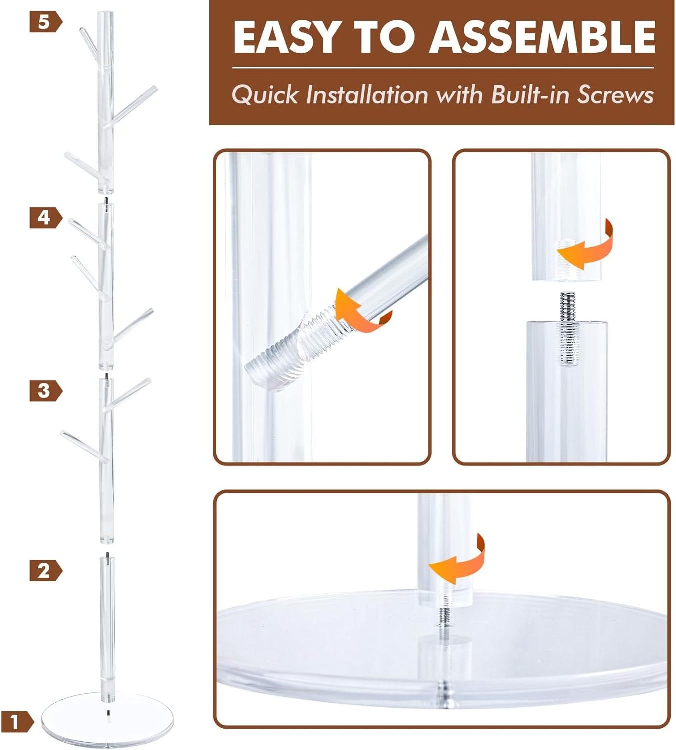 Acrylic Coat Rack Stand Hats Bags Jacket Clothes Scarves Hanger Organizer Tree Shaped Shelf Umbrella Holder,