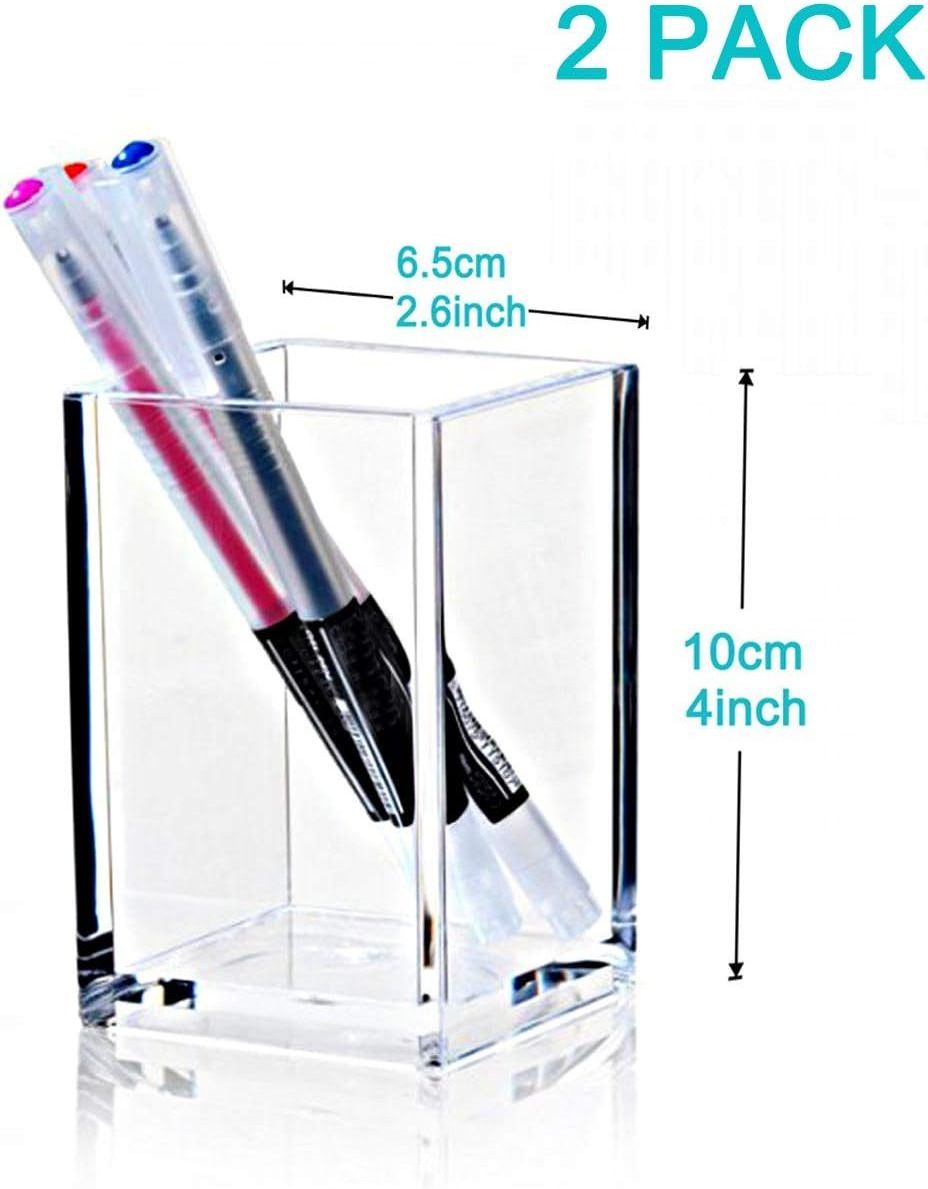 Acrylic Desk Accessories 2 Pack Clear Acrylic Pencil Pen Holder Cup, Makeup Brush Holder