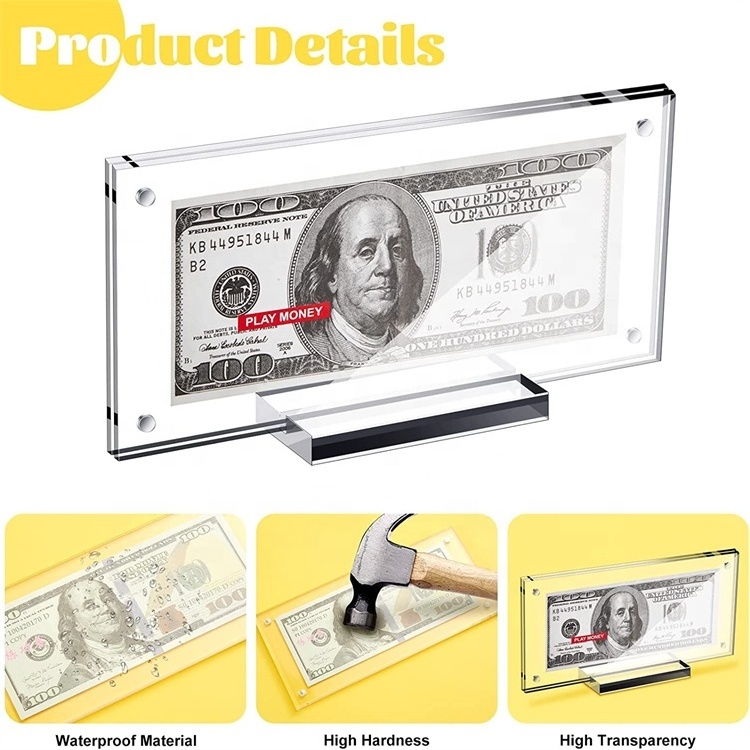 Mini Acrylic Display Paper Money Display Case Dollar Holder Magnetic Plastic Ticket Protector Photo Frame for Bill Collection