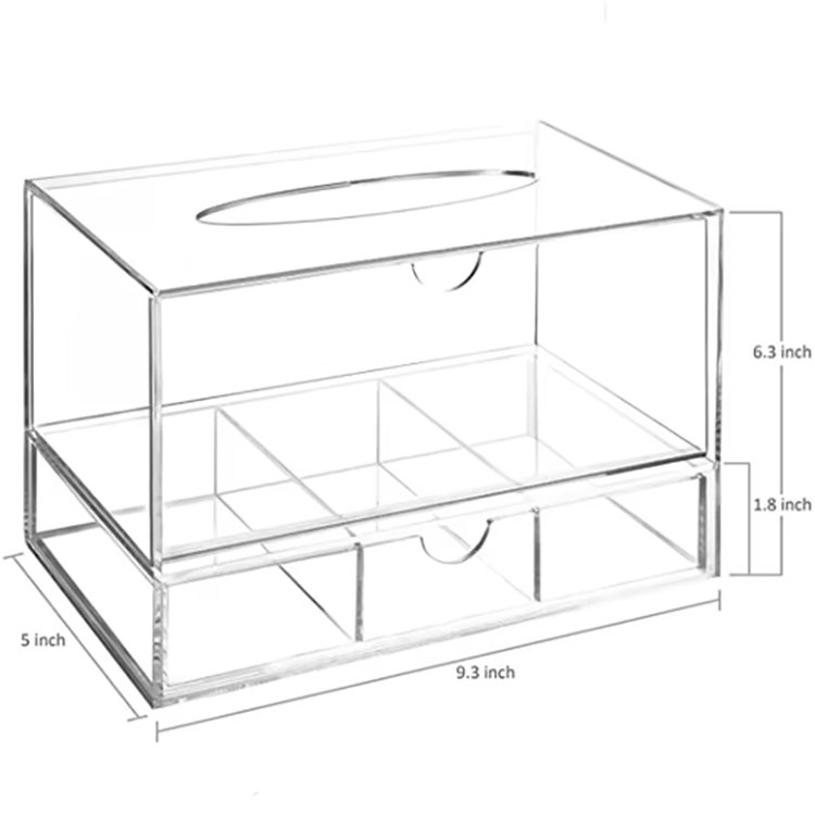 Clear Acrylic Tissue Boxes Holder, Rectangle Dispenser Tissue Box Cover with draw for Bathroom, Bedroom Dresser, Countertop