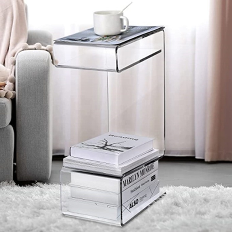 Modern Double S Shaped Clear Perspex Acrylic End Table Transparent Acrylic Nightstand Acrylic Sofa Side Table Lucite End Table