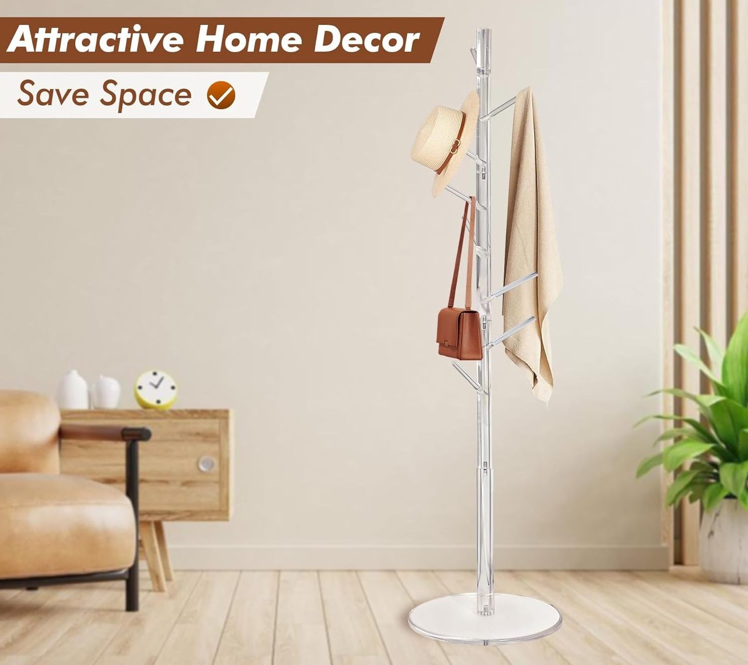 Acrylic Coat Rack Stand Hats Bags Jacket Clothes Scarves Hanger Organizer Tree Shaped Shelf Umbrella Holder,