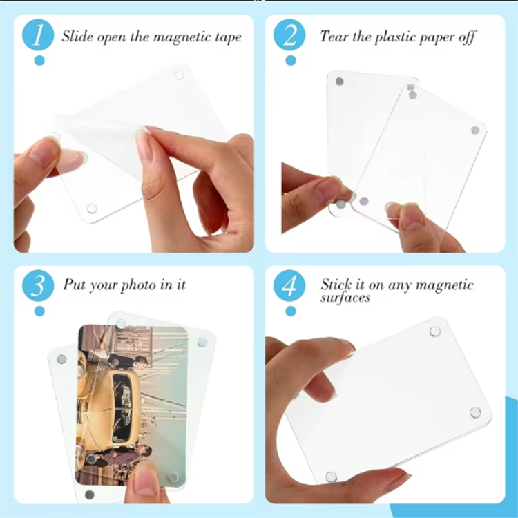 Acrylic Mini Magnetic Photo Frames for RefrigeratoDouble Sided Fridge Magnetic Picture Frame Clear Magnetic Photo Display