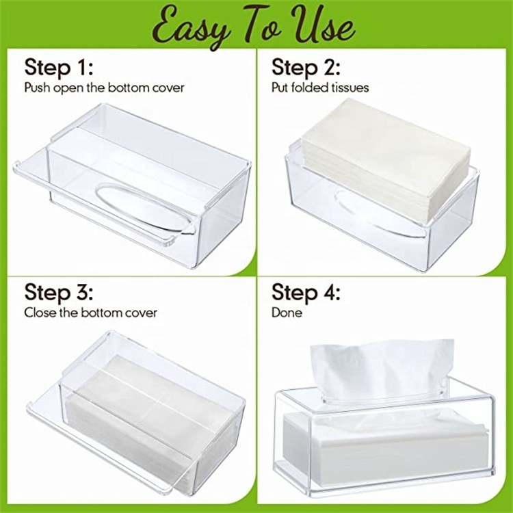 Rectangular Acrylic Tissue Box Cover Clear Tissue Holder Napkin Dispenser Facial Magnetic Dryer Sheet Box for Office Home