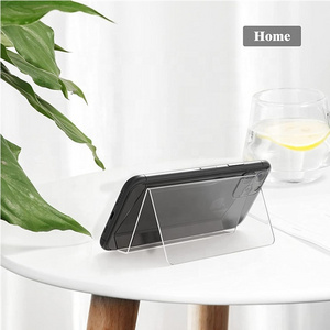 BOSN Clear Acrylic Business Phone Holder Card Display Clear Business Card Stand Rack for Organizer Desk Table Home Display