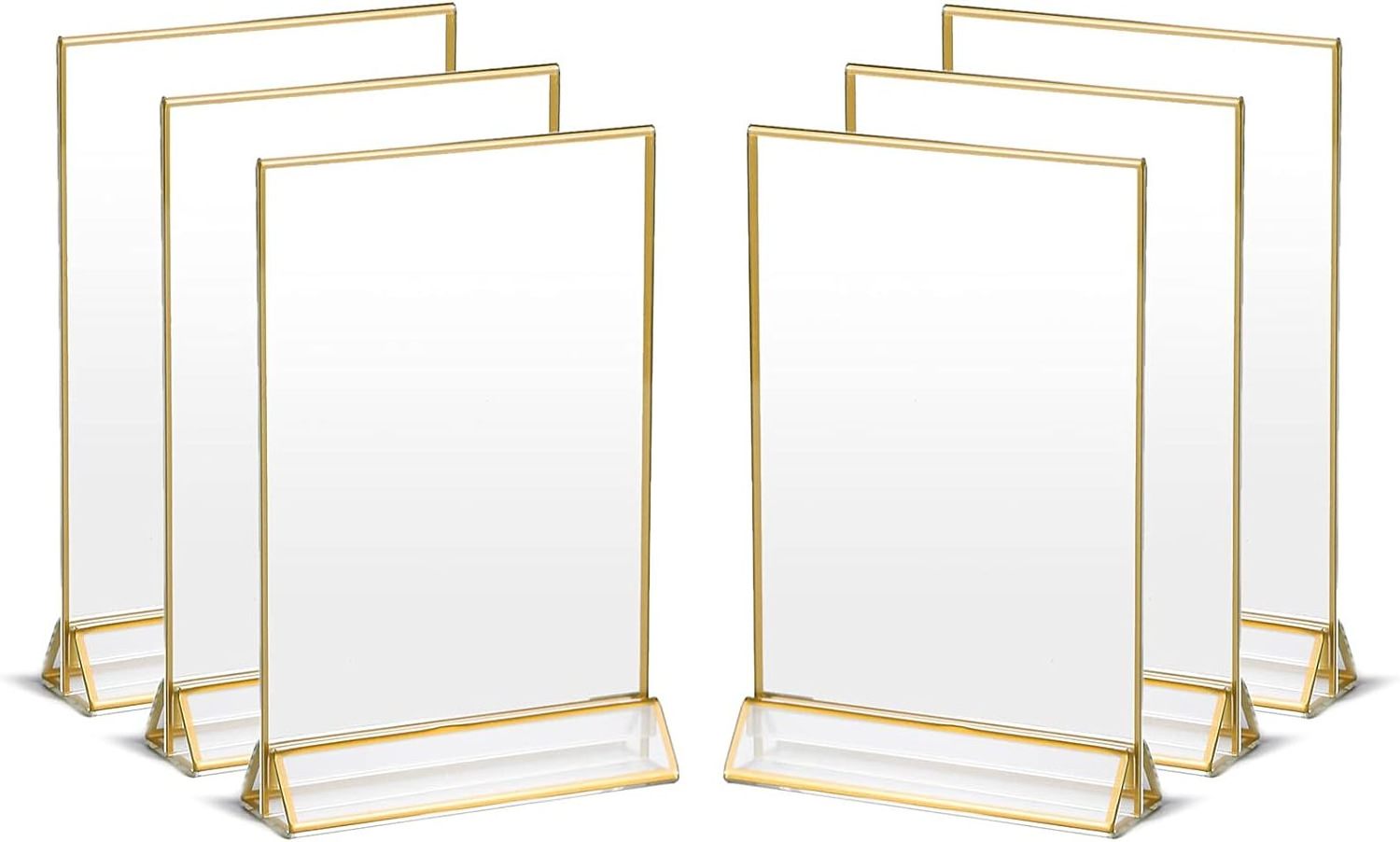 Acrylic Sign Holders with Golden Border Portrait View Double Sided Clear Frame