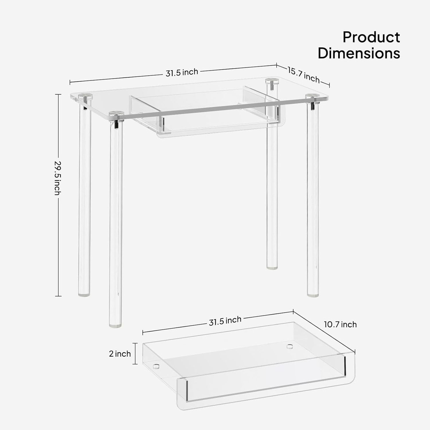 Acrylic Makeup Vanity Desk Clear Vanity Table with Drawer