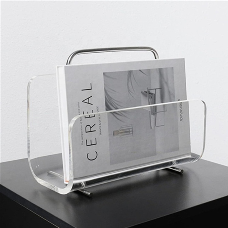 2023 Clear Acrylic Crystal Book Holder Lucite Magazine Rack Organizer Small Desk Bookshelf Acrylic Flyer Magazine Display Stand