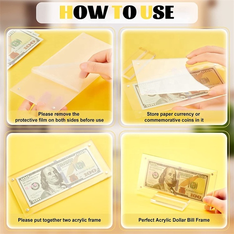 Mini Acrylic Display Paper Money Display Case Dollar Holder Magnetic Plastic Ticket Protector Photo Frame for Bill Collection