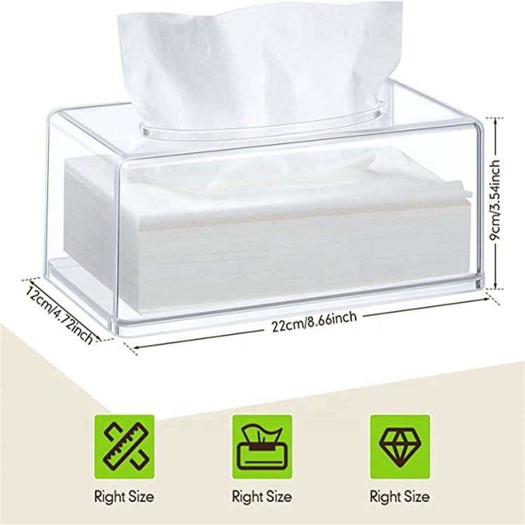 Rectangular Acrylic Tissue Box Cover Clear Tissue Holder Napkin Dispenser Facial Magnetic Dryer Sheet Box for Office Home