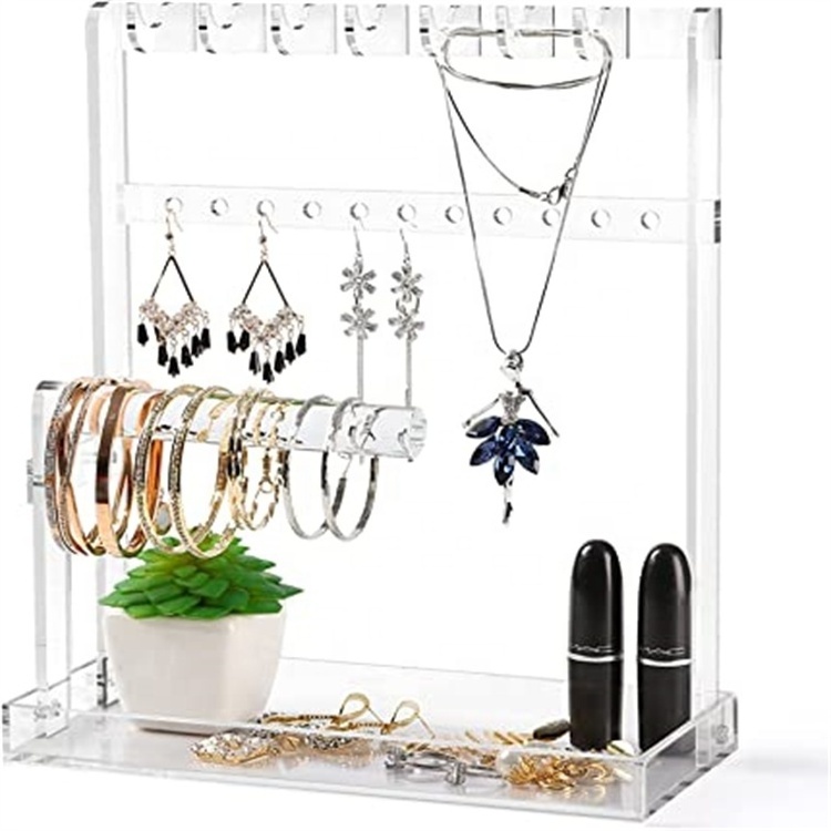 Stylish Jewelry Stand Holder Tree 4-Tier Necklace Earring Bracelet Ring Watches Hanging Organizer Acrylic Jewelry Display Tower