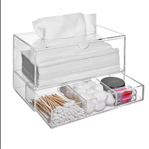 Clear Acrylic Tissue Boxes Holder, Rectangle Dispenser Tissue Box Cover with draw for Bathroom, Bedroom Dresser, Countertop