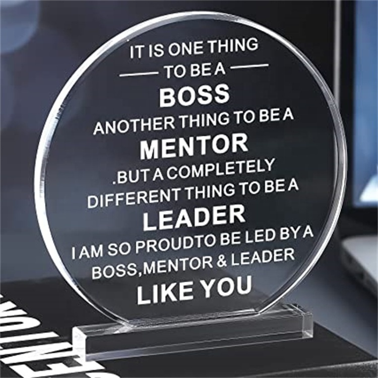 Simple Round Acrylic Boss Day Gift Men Women Office Gift Boss Leader Desktop Decoration Gift for Appreciation Plaque Funny Work