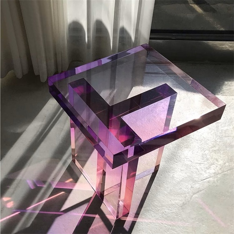 Modern End Table Acrylic Purple Nightstand Side Table Clear Perspex Coffee Table Home Decor Lucite Acrylic Stand Display