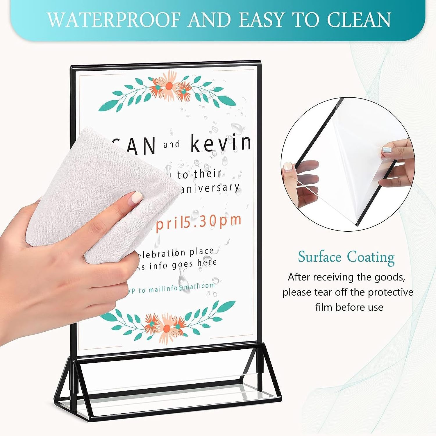 Acrylic Sign Holders Clear Easel Double Sided Vertical Stand with Black Frame Wedding Menu Photo Table Number Holders