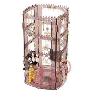 Purple Classic 360 Rotating Acrylic 4 Tiers Earring Display Stands Hanging Jewelry Rack Holder Display Stand