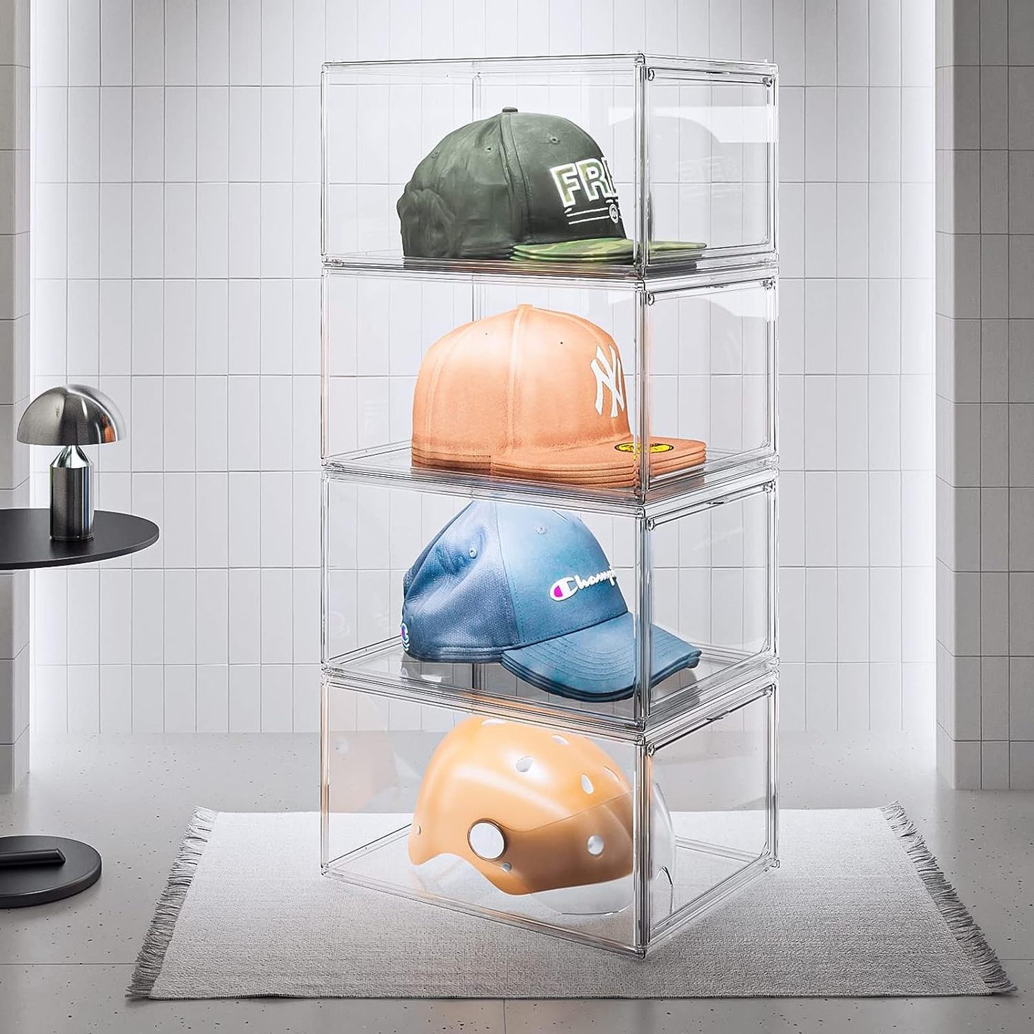 Hat Organizer Box for Baseball Hats 3 Packs Baseball Hats Organizer Acrylic Display Case