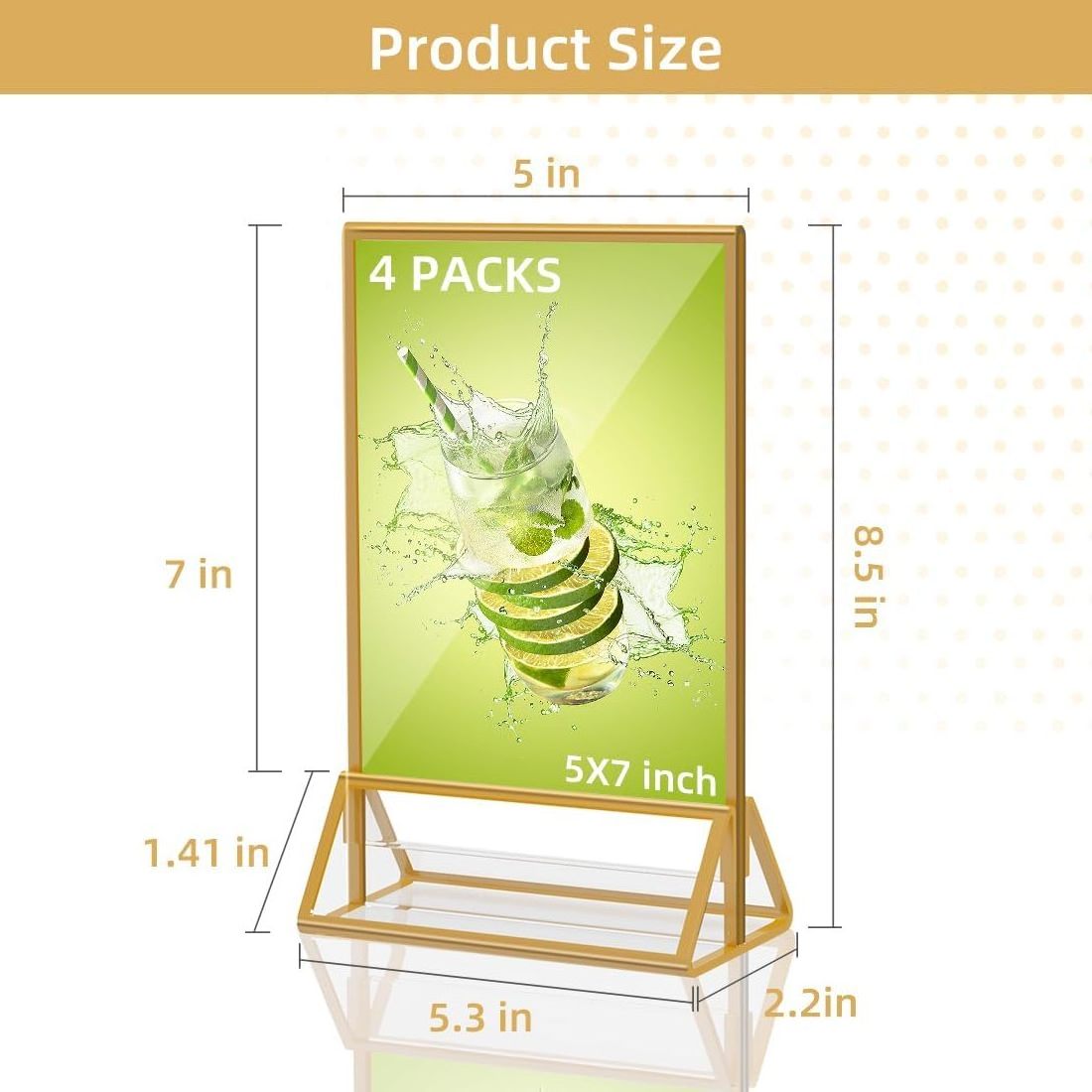 Acrylic Sign Holder Gold Picture Frame Double Sided Clear Display Stand Gold Plastic Acrylic Frames