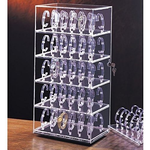 Safe Clear Acrylic Rotating Jewelry Watch Display Case With Lock And Key for Store Selling