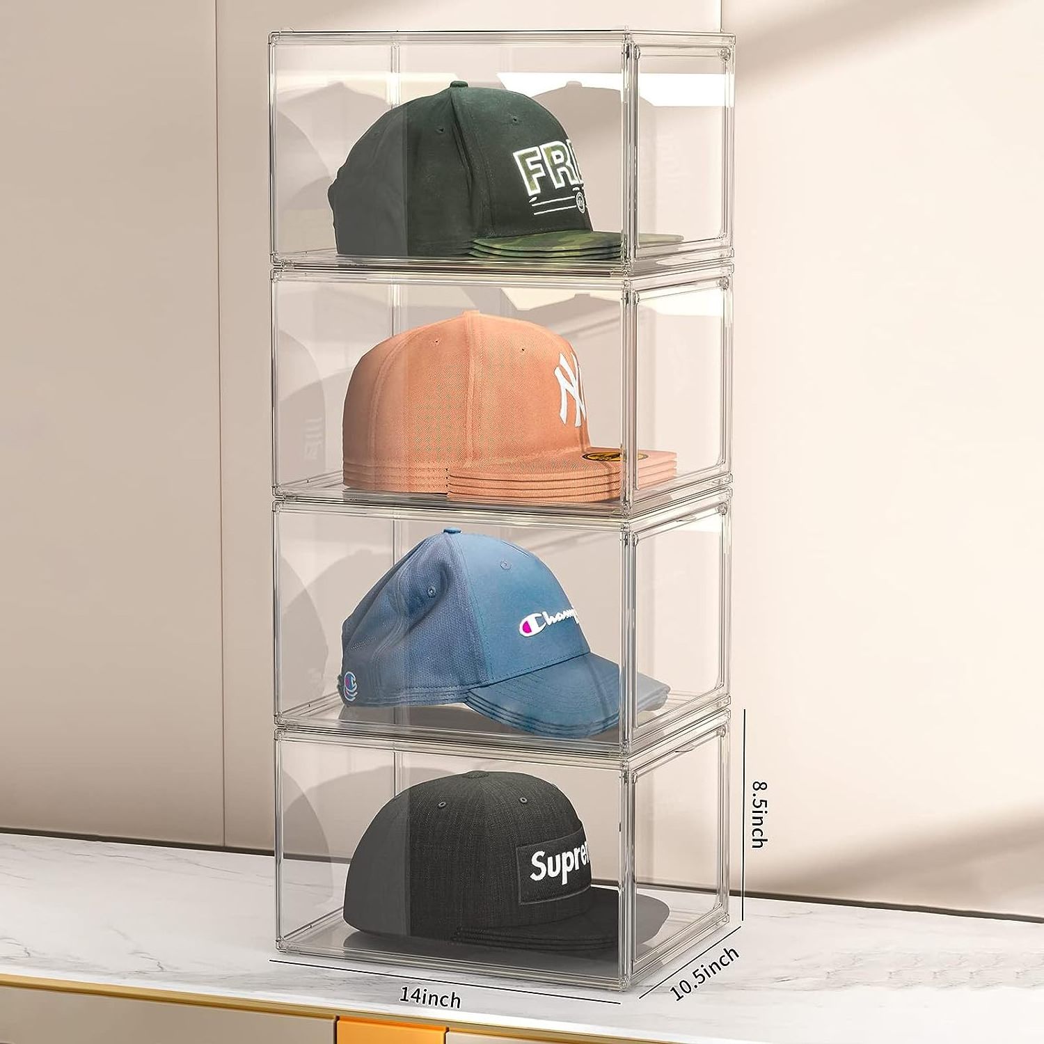 Hat Organizer Box for Baseball Hats 3 Packs Baseball Hats Organizer Acrylic Display Case