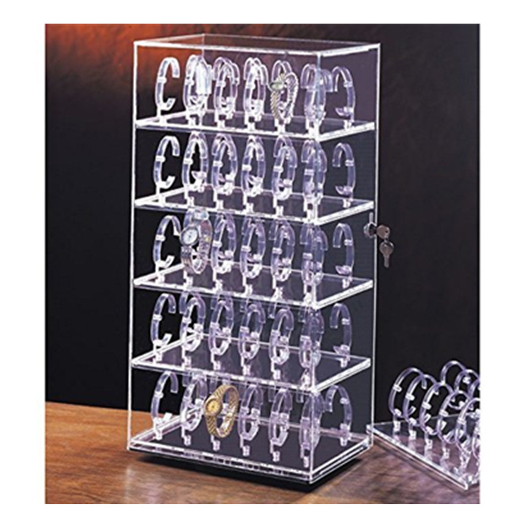 Safe Clear Acrylic Rotating Jewelry Watch Display Case With Lock And Key for Store Selling