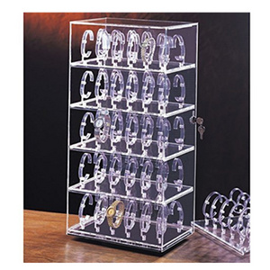 Safe Clear Acrylic Rotating Jewelry Watch Display Case With Lock And Key for Store Selling