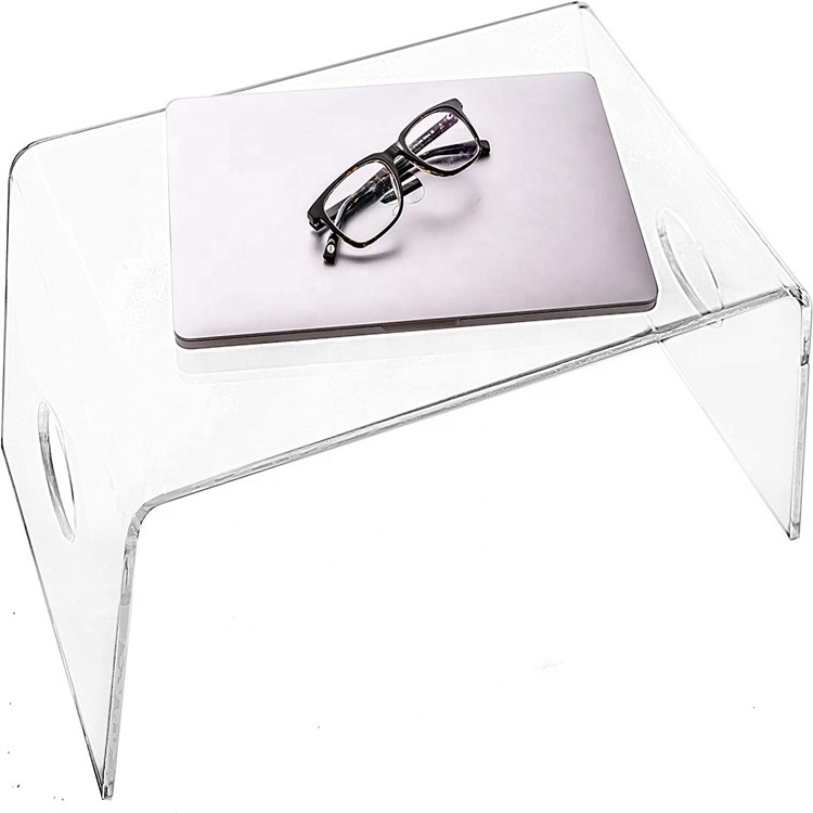 Multi- Functional Clear Acrylic Laptop Stand Home Office Lightweight Portable Lap Desk Acrylic Bed Tray with Handles for Eating