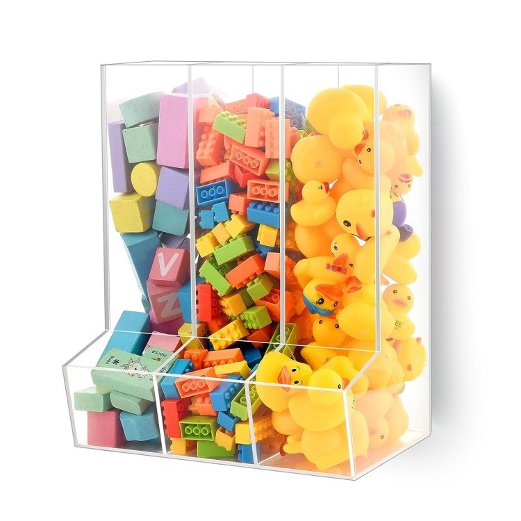 Acrylic Wall Toy Dispenser Self Adhesive Wall Toy Organizer Candy Bin for Kids Clear Storage Bin for Playroom