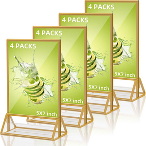 Acrylic Sign Holder Gold Picture Frame Double Sided Clear Display Stand Gold Plastic Acrylic Frames