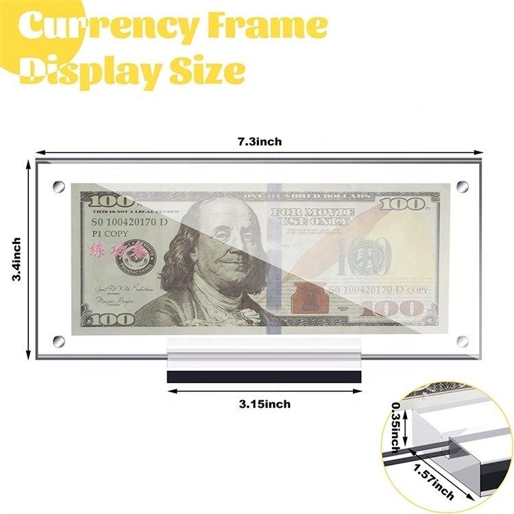 Mini Acrylic Display Paper Money Display Case Dollar Holder Magnetic Plastic Ticket Protector Photo Frame for Bill Collection