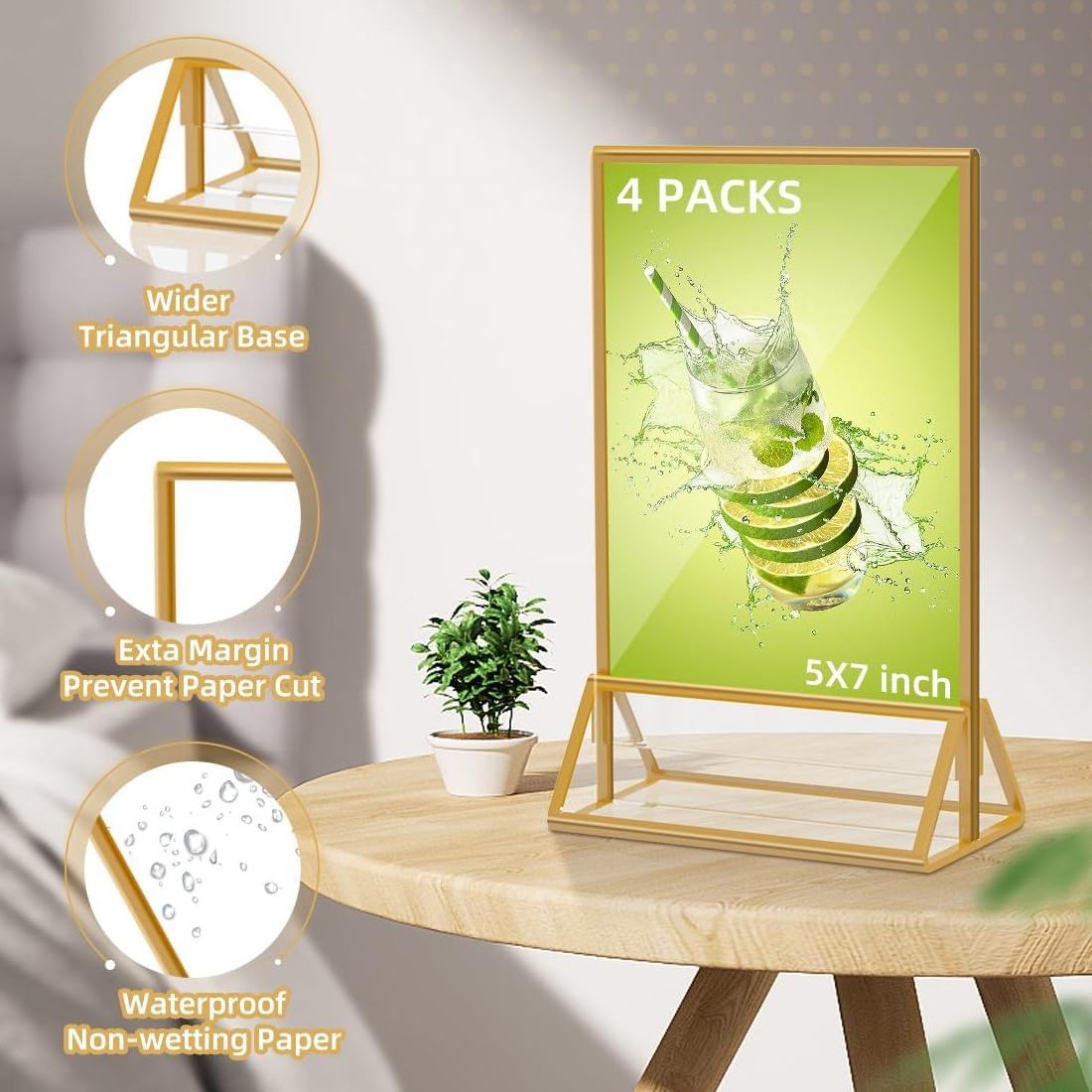 Acrylic Sign Holder Gold Picture Frame Double Sided Clear Display Stand Gold Plastic Acrylic Frames