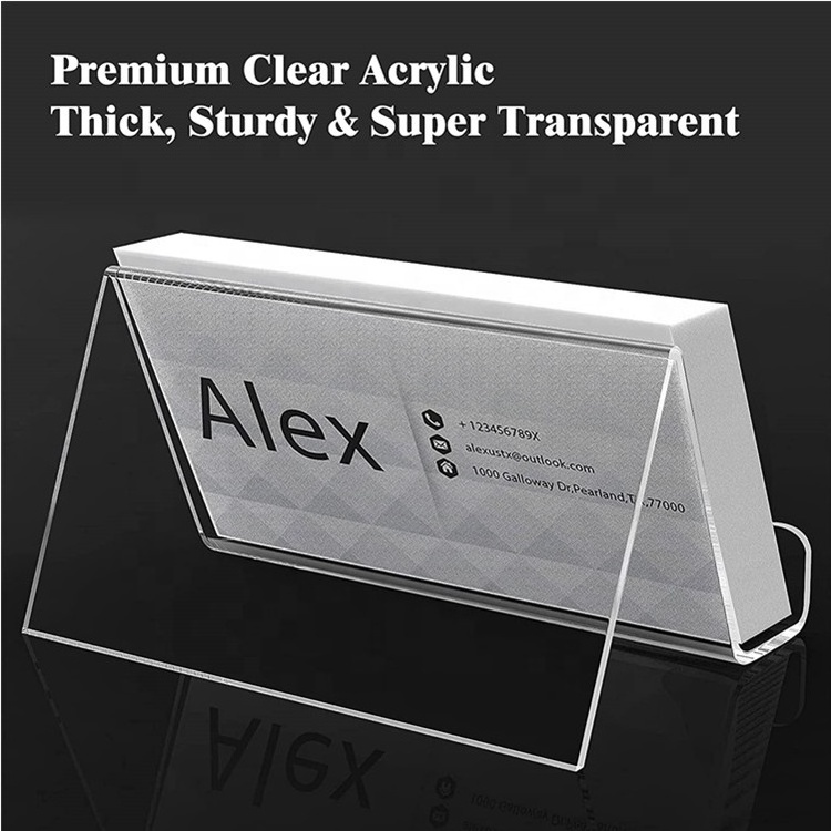 BOSN Clear Acrylic Business Phone Holder Card Display Clear Business Card Stand Rack for Organizer Desk Table Home Display