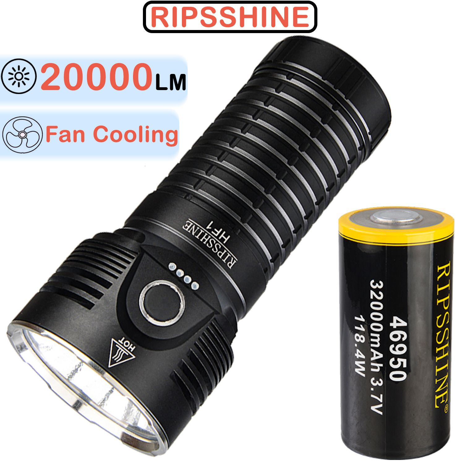 Ripsshine HF1 Big Powerful  20000LM Flood light Heavy duty flashlight Rechargeable LED Outdoor Hunting Torchlight