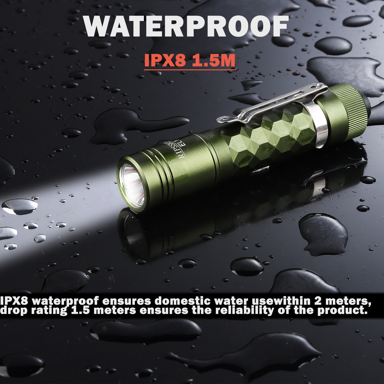 Ripsshine 1200LM Rechargeable LED Flashlight Very Light 23g with Steel Clip Strobe Emergency Torch Light Battery Powered