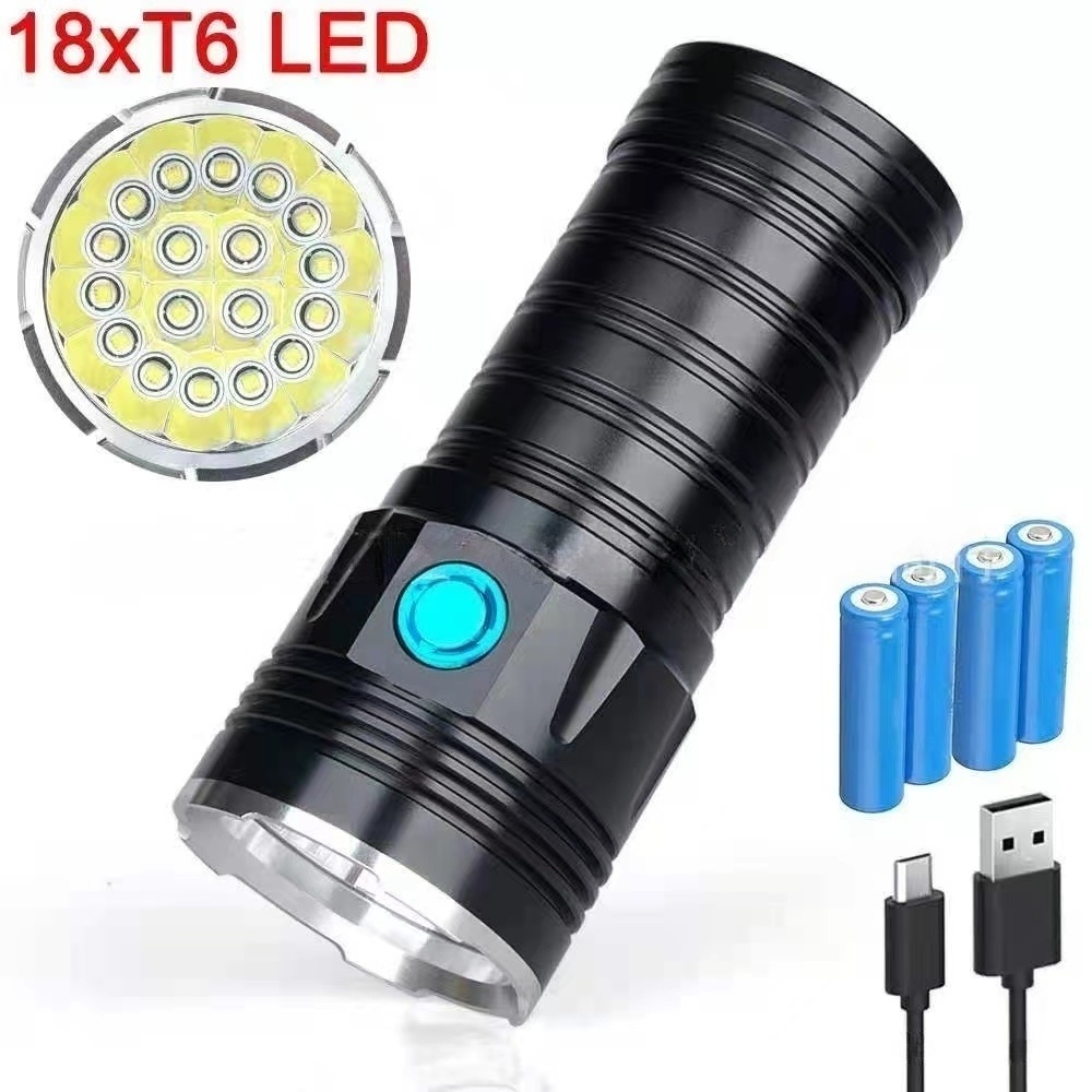 Ripsshine 18PCS*T6LED Best EDC torch Light Rechargeable 9000 lumen big powerful Tactical Flashlight