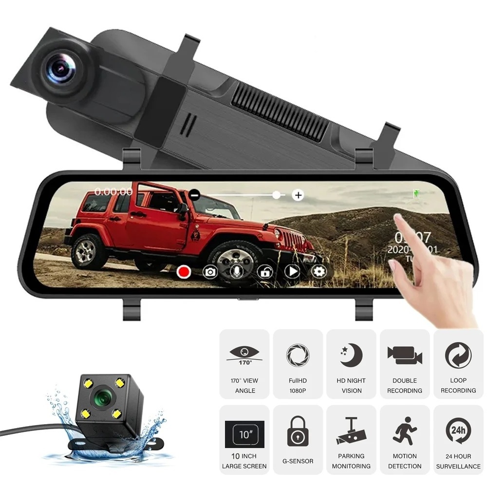 2K Dual lens Car recorder 10-inch Full Screen 1080P Streaming Media Car DVR with GPS Night Vision Car Dash Camera