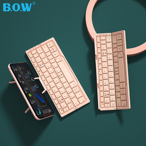 BOW mini quiet folding Ultra thin slim portable foldable BT wireless Keyboard with hidden bracket For office working