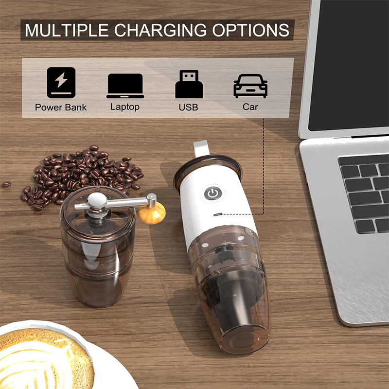 Coffee Tools Adjustable USB Wireless Burr Manual Electric 2 in 1 Multifunction Portable Coffee Grinder with Hand Crank