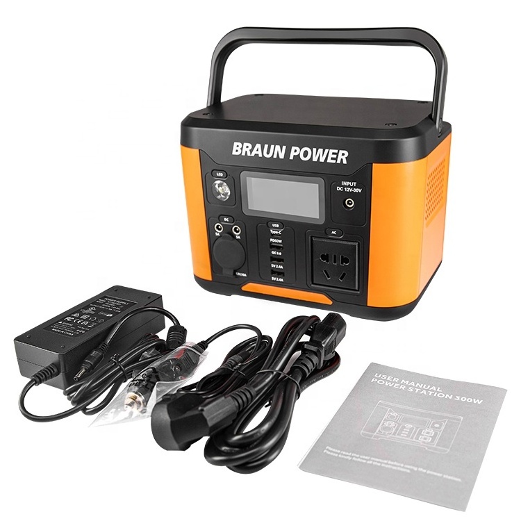 Portable 14.8V 20Ah Lithium Battery Power Station 110V/300W Pure Sine Wave LFP Solar Generator Outdoors Camping Backup AC Outlet