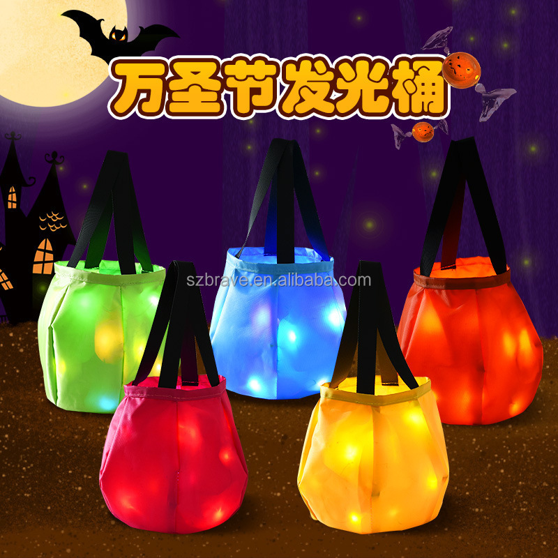 New Arrival Glowing Halloween Party Supplies Personalized Light Up Pumpkin Halloween Basket Kids Trick Candy Bag