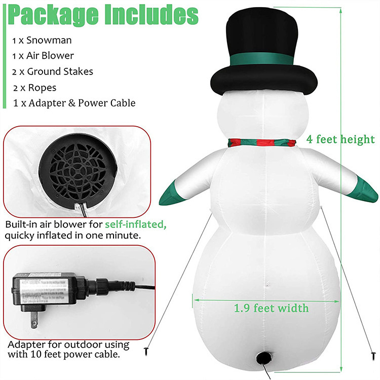 Christmas Outdoor Inflatable Decoration 120CM 4FT Inflatables Snowman Yard Decorations with LED Lights