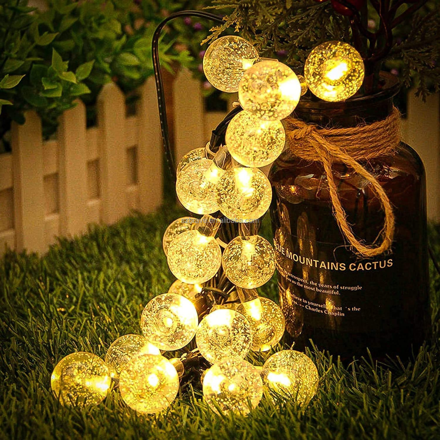 20ft Outdoor Solar Fairy Lights 30 LED Waterproof Bubble Crystal Ball Decorative Globe String IP65 Rating for Garden Decor