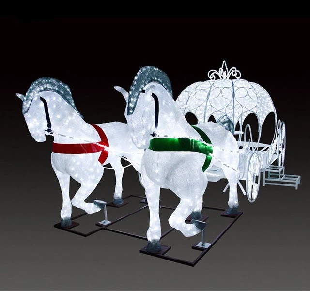 IP65 Rated 24V LED Acrylic Christmas Sleigh Santa Claus Reindeer Carriage Motif Light for Holiday Landscape Decorations