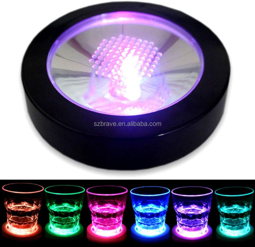 LED Colorful Light Up Coaster For Drinks Night Club Bar Rechargeable Light Up Coasters Bottle Cup Luminous Mat Cup Holder