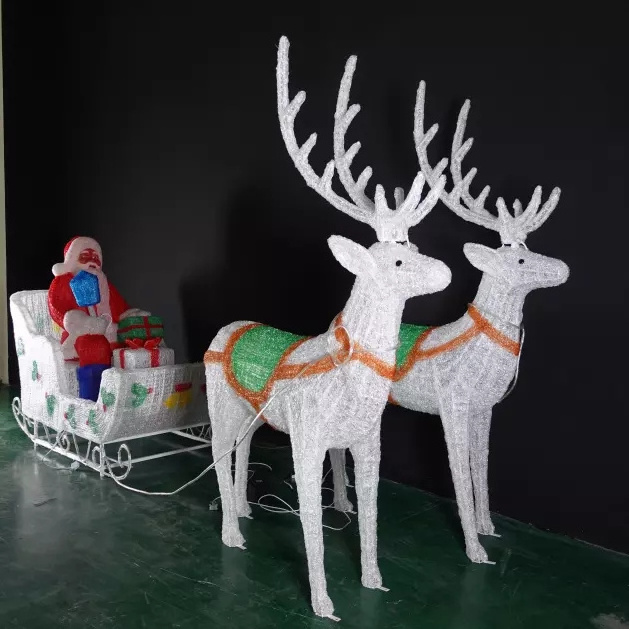 IP65 Rated 24V LED Acrylic Christmas Sleigh Santa Claus Reindeer Carriage Motif Light for Holiday Landscape Decorations