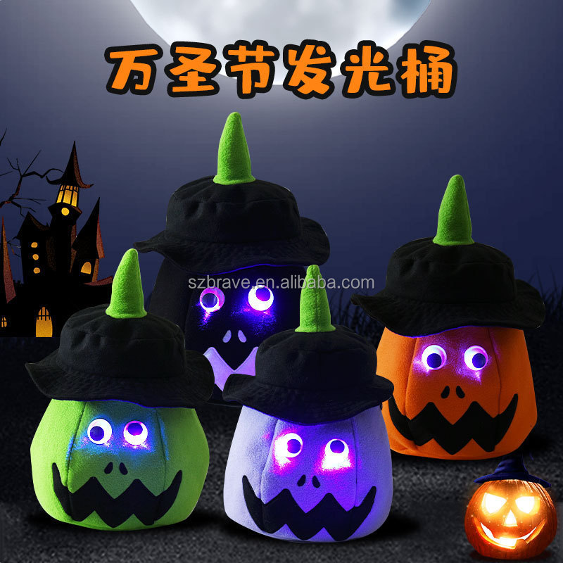 New Arrival Glowing Halloween Party Supplies Personalized Light Up Pumpkin Halloween Basket Kids Trick Candy Bag