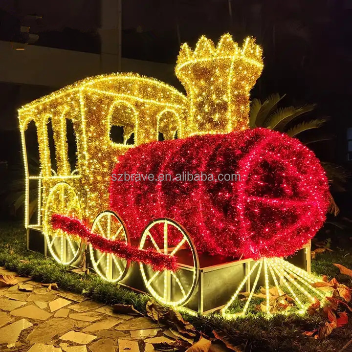 Outdoor Commercial Park Street Decoration Customized LED Train Motif Christmas Landscape Giant Christmas Train Light