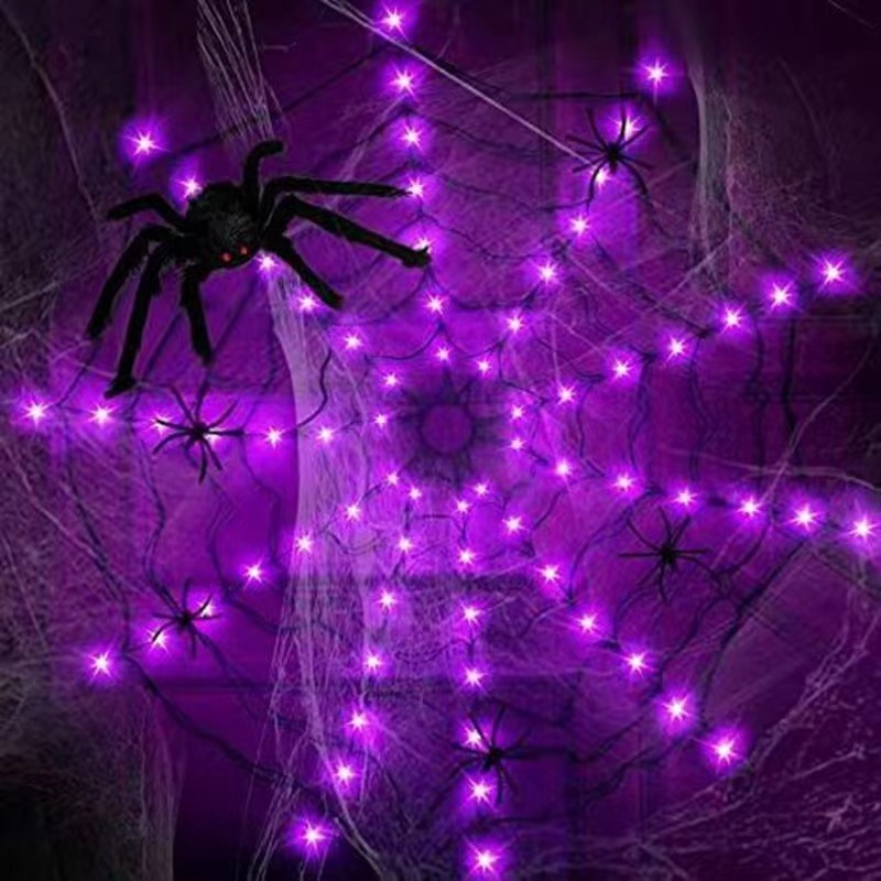 LED Giant Halloween Spider Web lights for Indoor Outdoor Halloween Decoration Party Garden Yard Haunted House Decoration