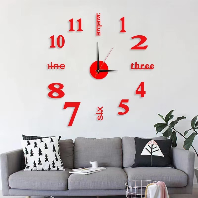 120CM silent DIY digital wall clock Living room office wall decoration frameless acrylic 3D luminous wall clock